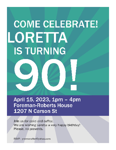 Invitation to Loretta's birthday party
