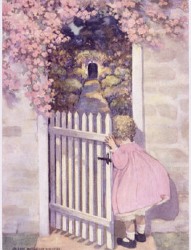 Photograph of girl at a garden gate